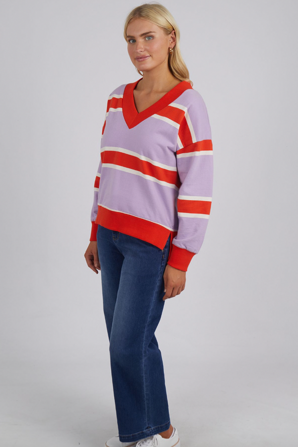 College Vee Fleece - Tang/Purp Stripe