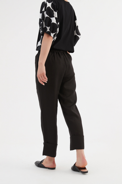 Deep Cuff Linen Pant - Black