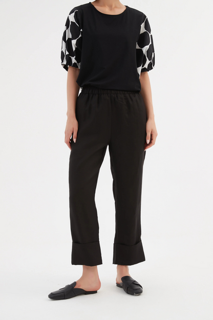 Deep Cuff Linen Pant - Black