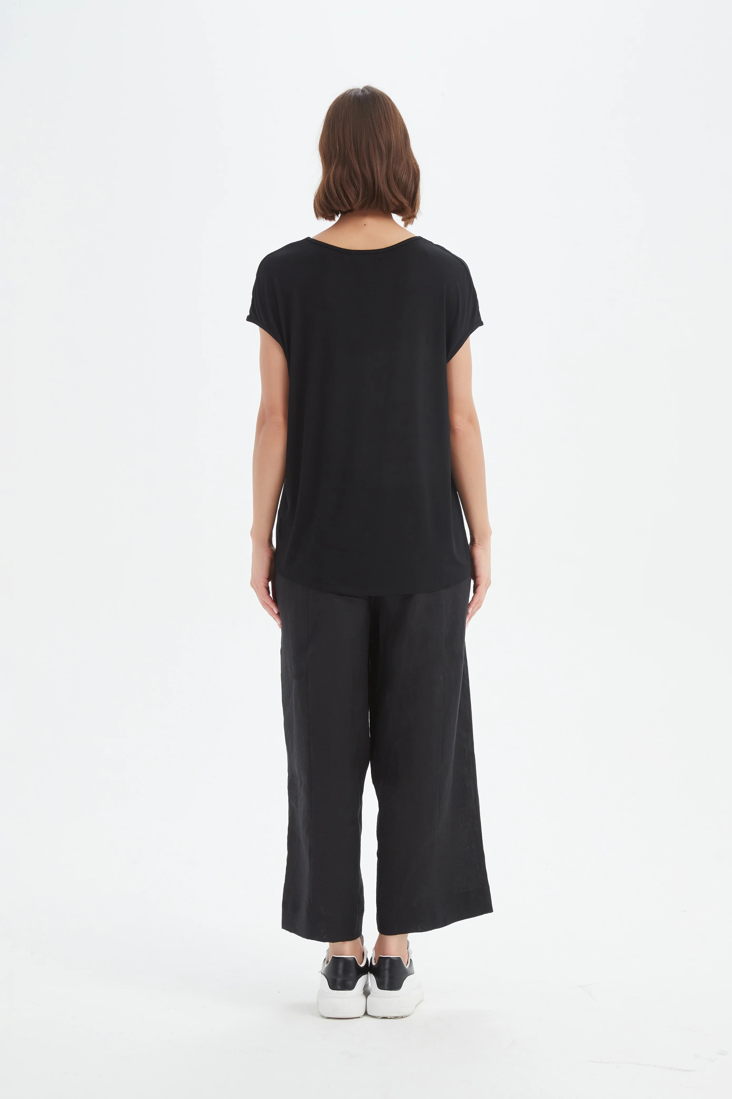 Deep V Cap Sleeve Tee - Black
