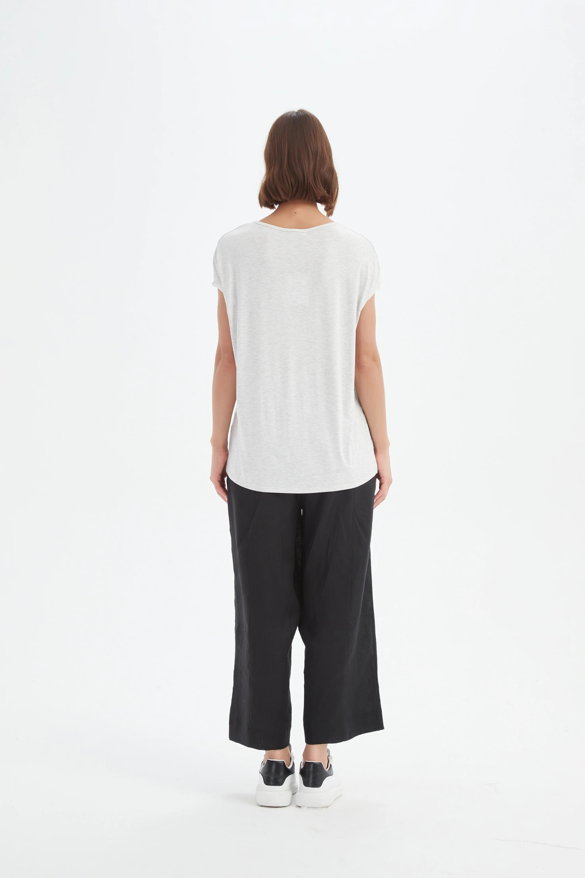 Deep V Cap Sleeve Tee - Grey Marle