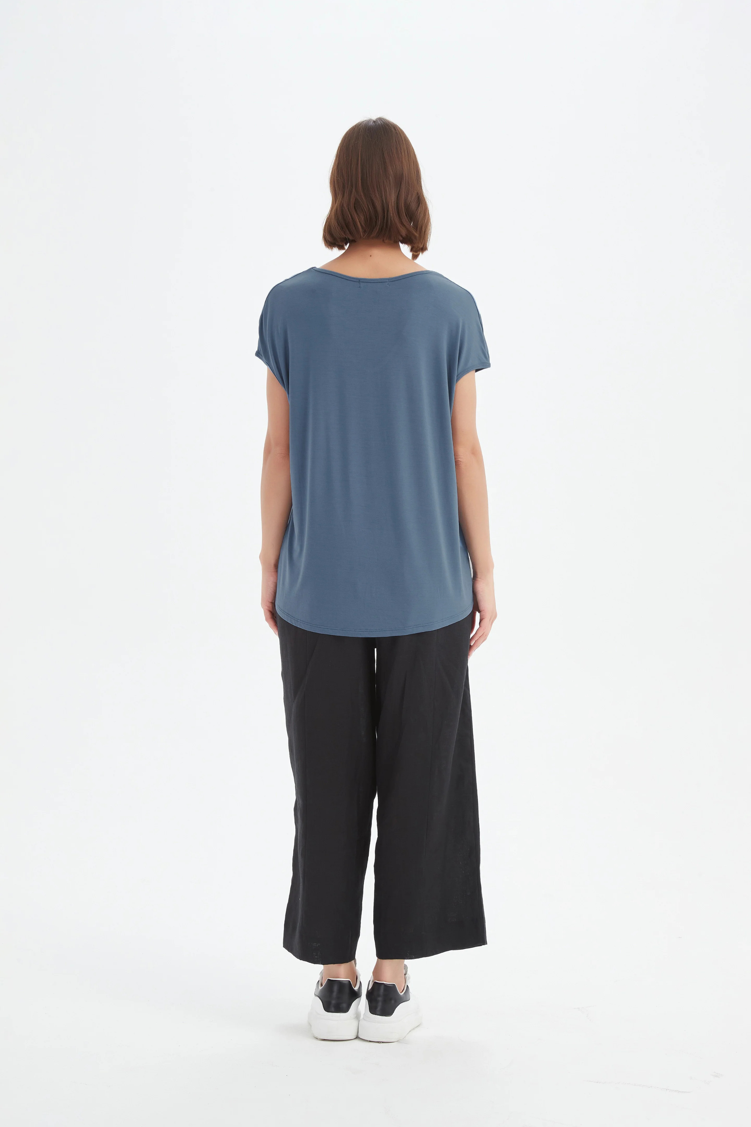 Deep V Cap Sleeve Tee - Gunmetal Blue