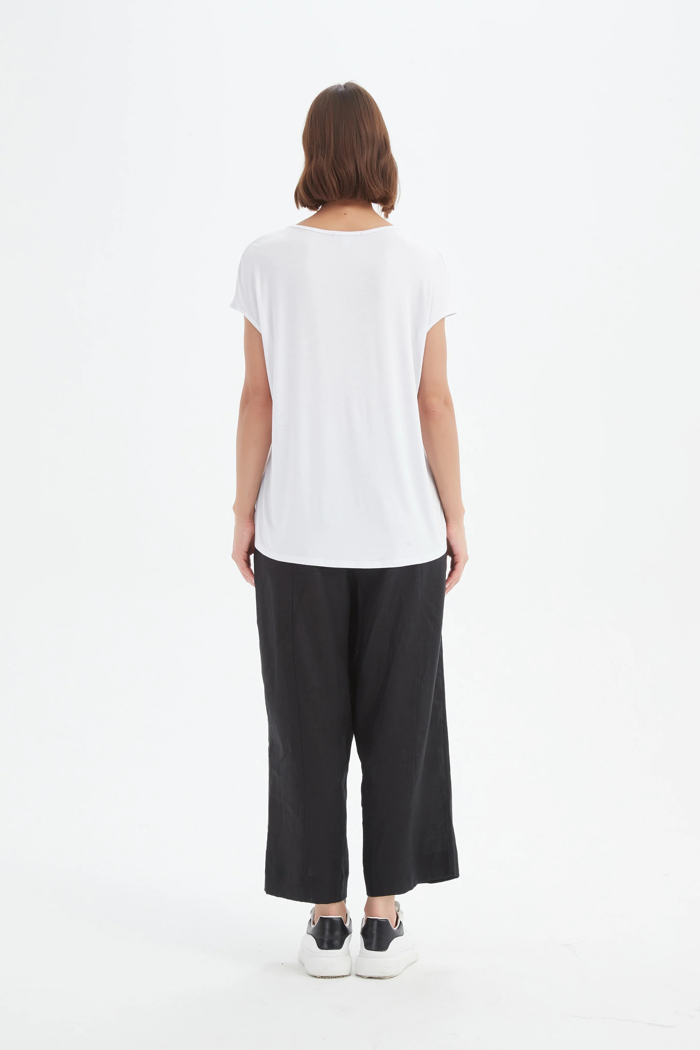 Deep V Cap Sleeve Tee - White