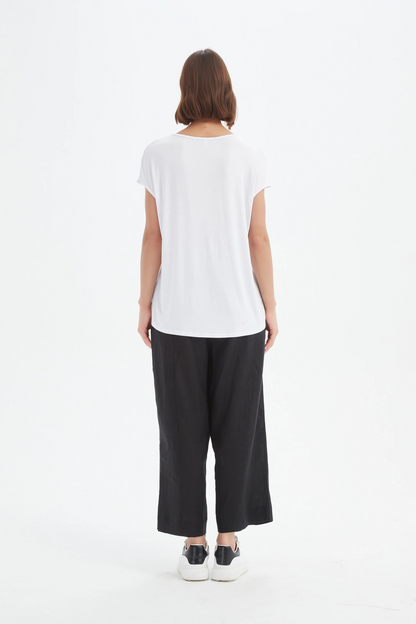 Deep V Cap Sleeve Tee - White