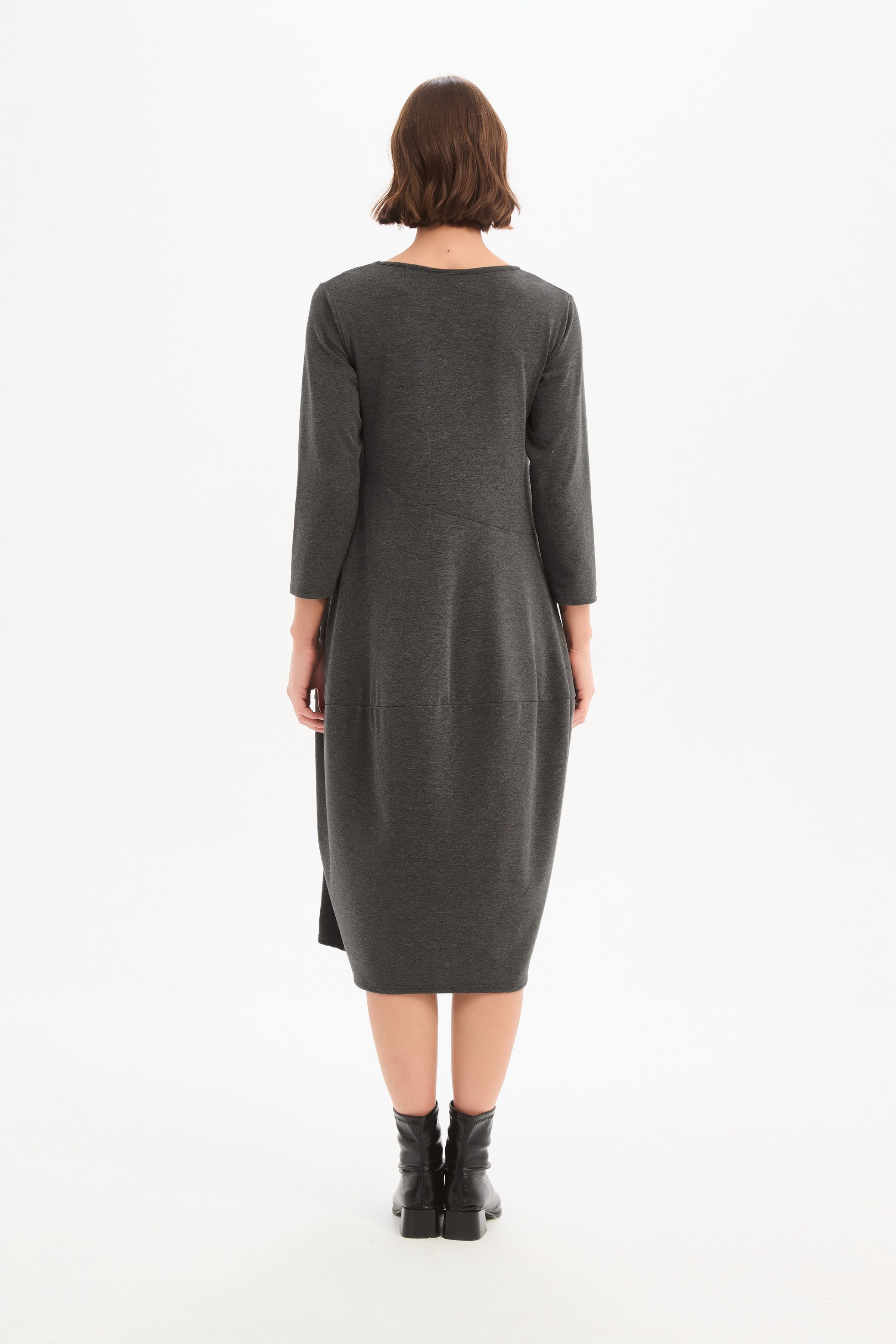 Diagonal Seam Knit Dress - Charcoal