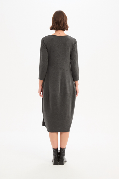 Diagonal Seam Knit Dress - Charcoal