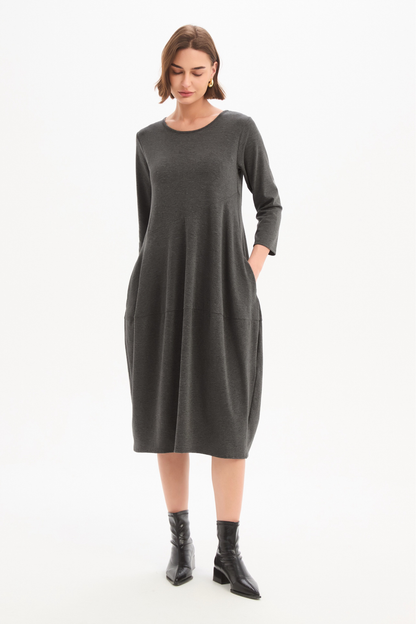 Diagonal Seam Knit Dress - Charcoal