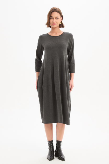 Diagonal Seam Knit Dress - Charcoal