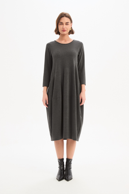 Diagonal Seam Knit Dress - Charcoal