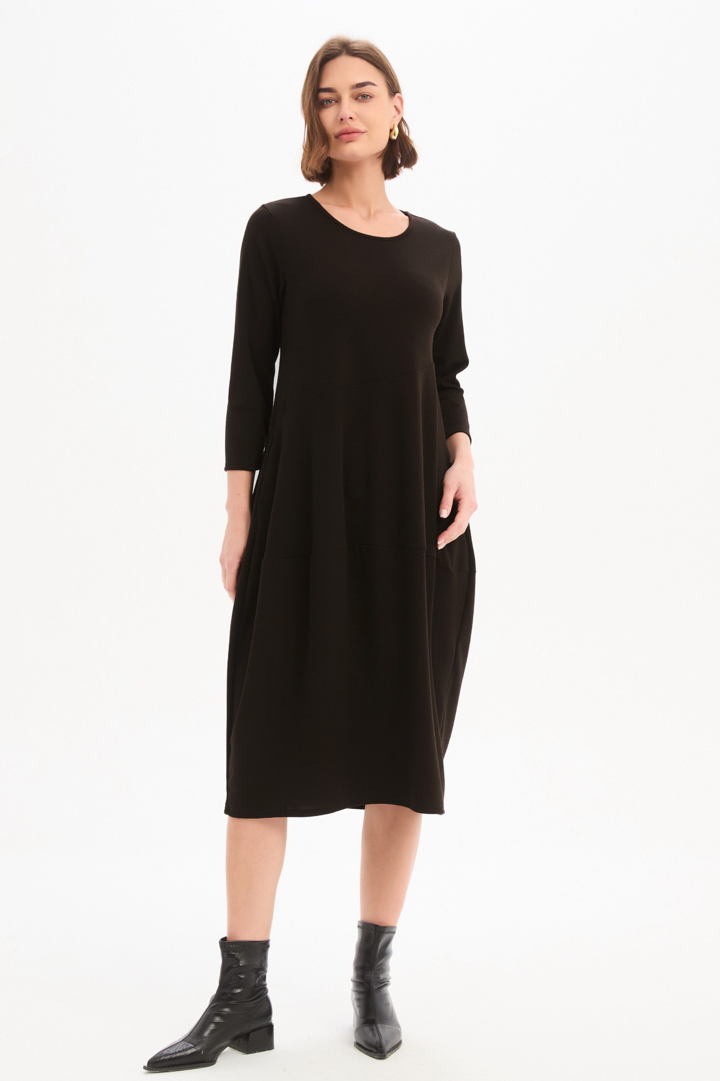 Diagonal Seam Knit Dress - Chocolate