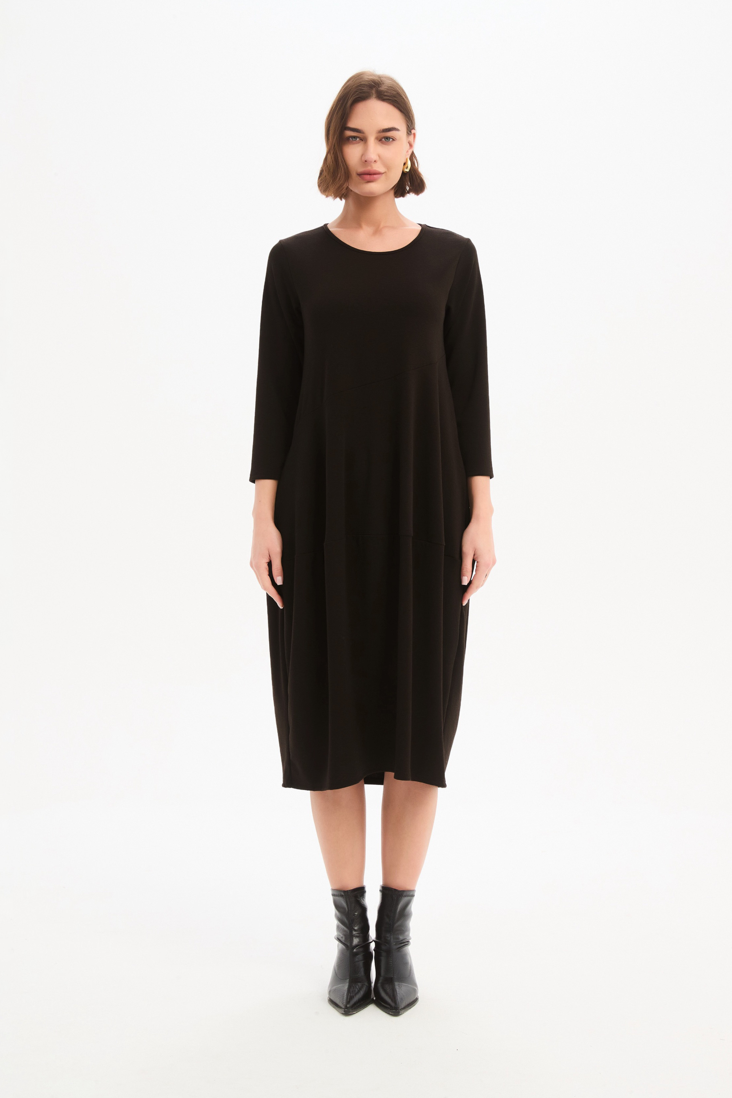 Diagonal Seam Knit Dress - Chocolate