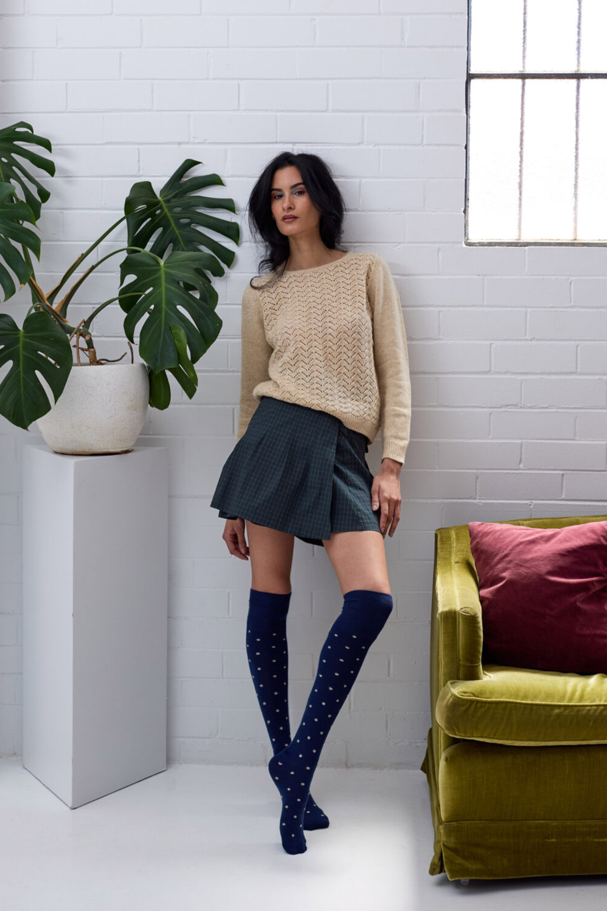 Dotty Knee High Wool Socks