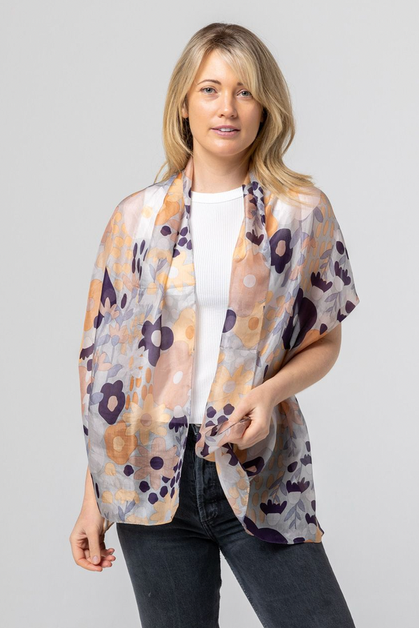 Echinacea Silk Scarf - Tan/Apricot