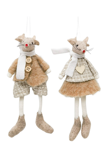 Elegant Hanging Boy or Girl Mouse Bisque/White