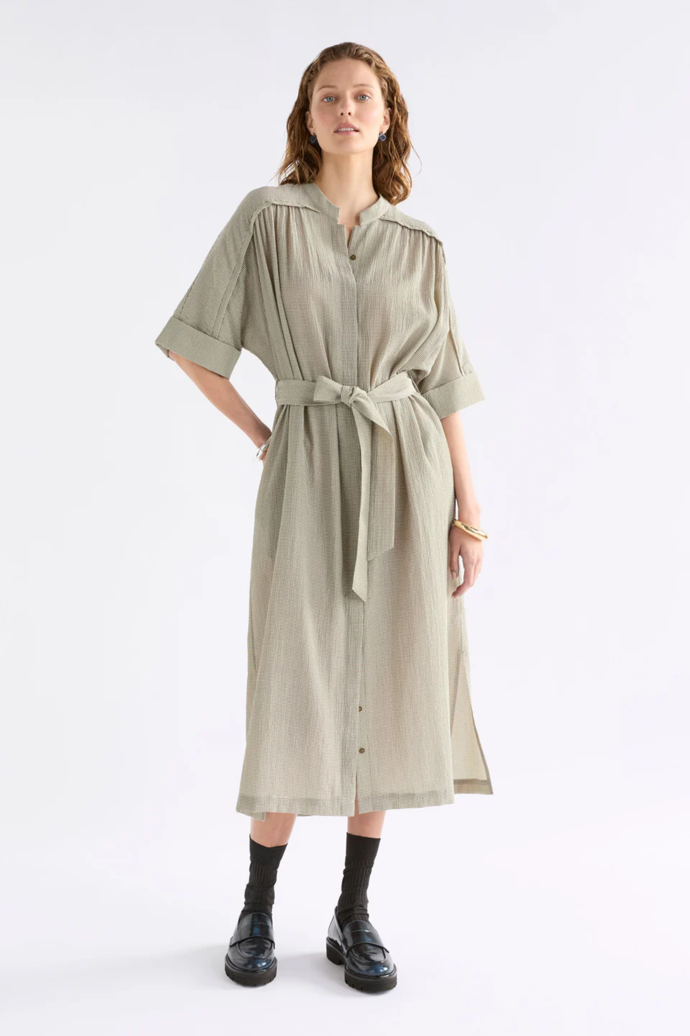 Elk Porta Dress - Olive Stripe