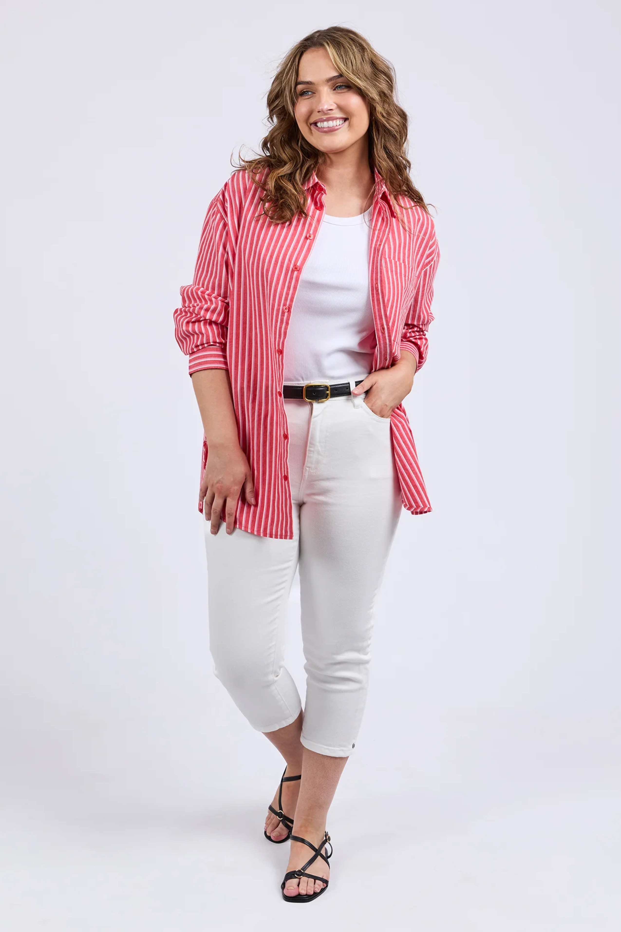Elm Frankie Striped Shirt - Cayenne Stripe