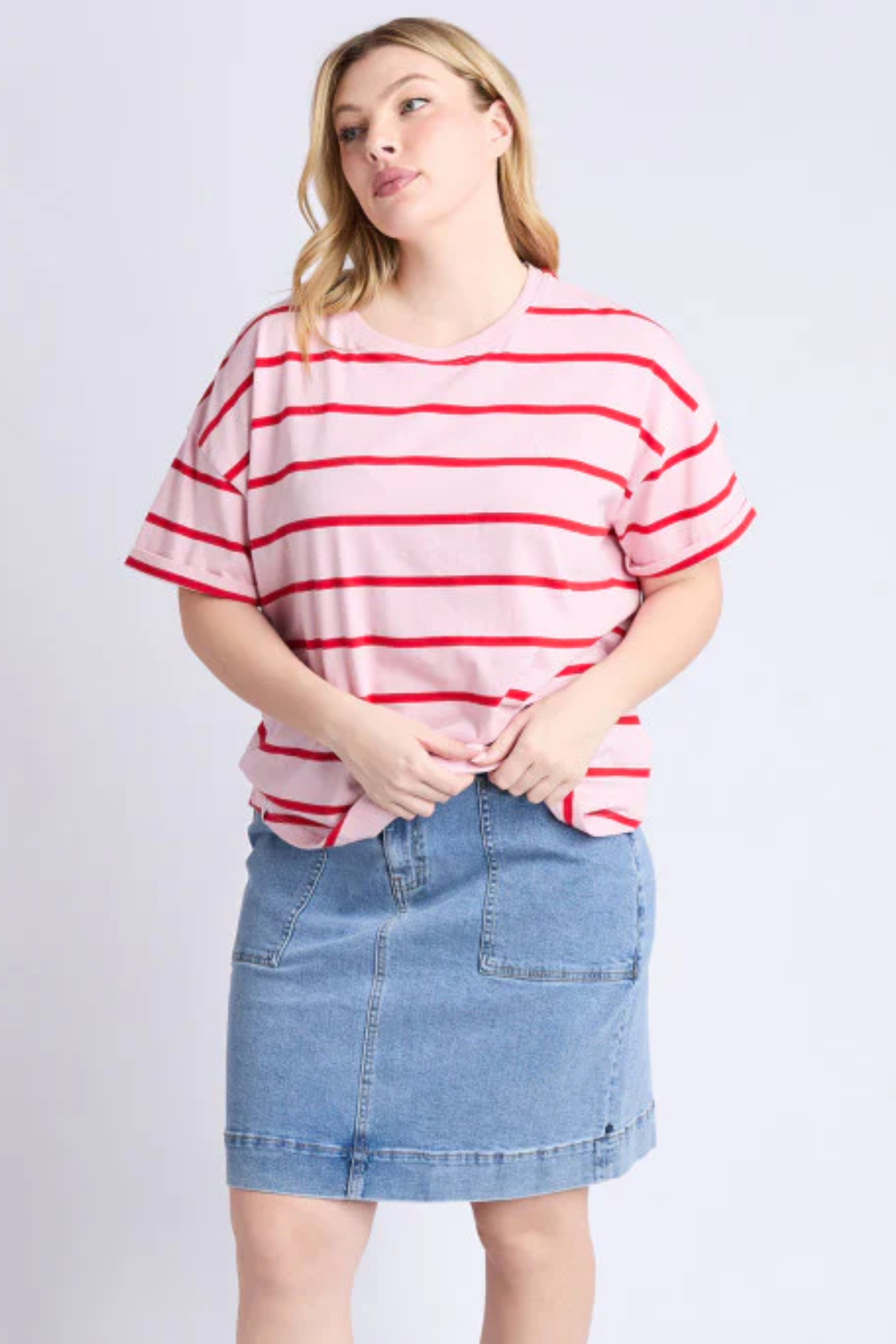 Elm Halli S/S Tee - Pink/Poppy Stripe