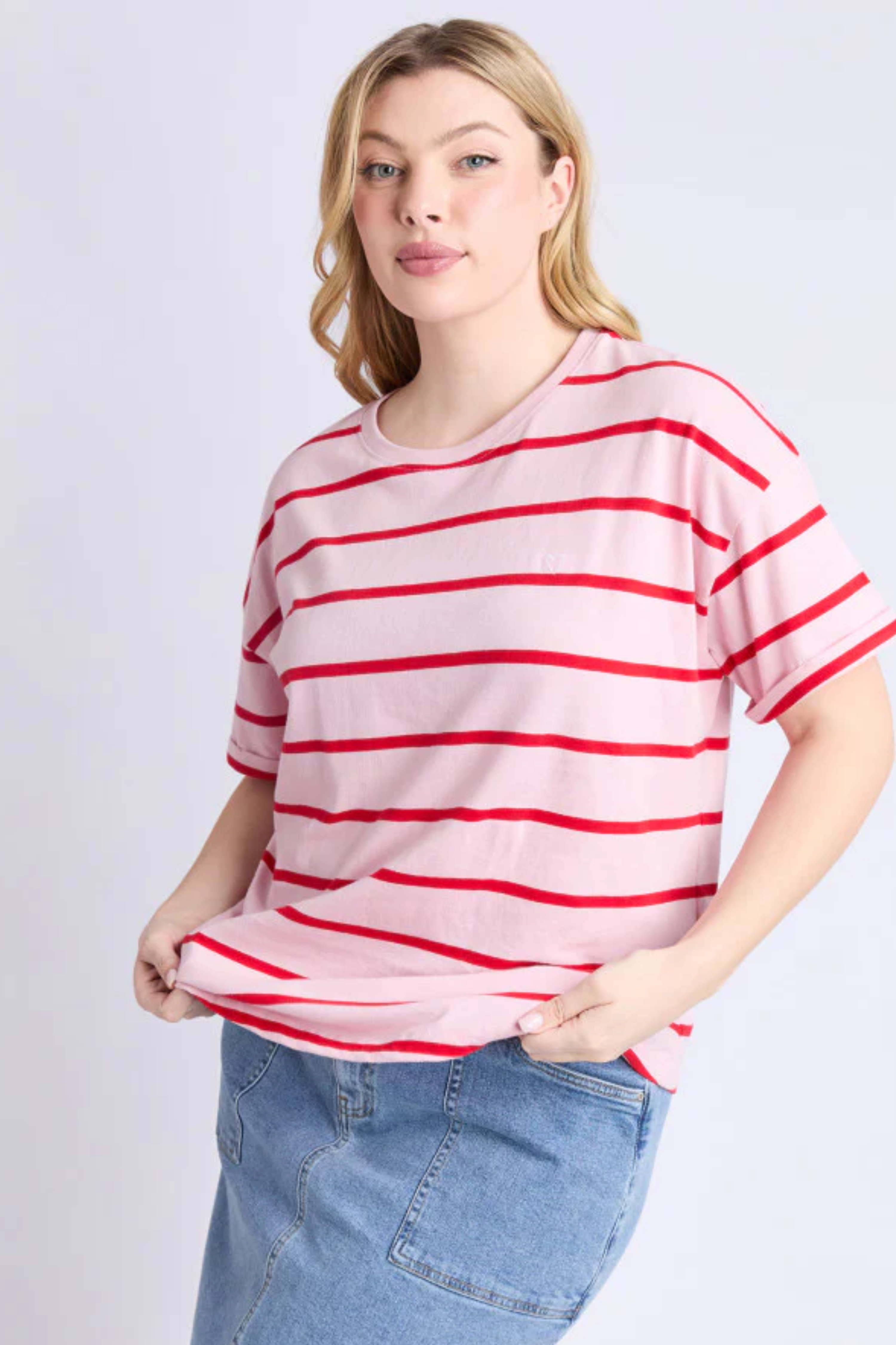 Elm Halli S/S Tee - Pink/Poppy Stripe