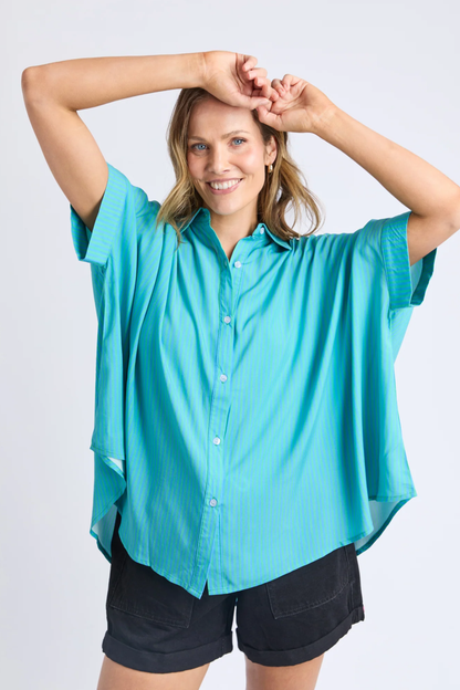 Elm Luna Shirt - Gumdrop Green Stripe