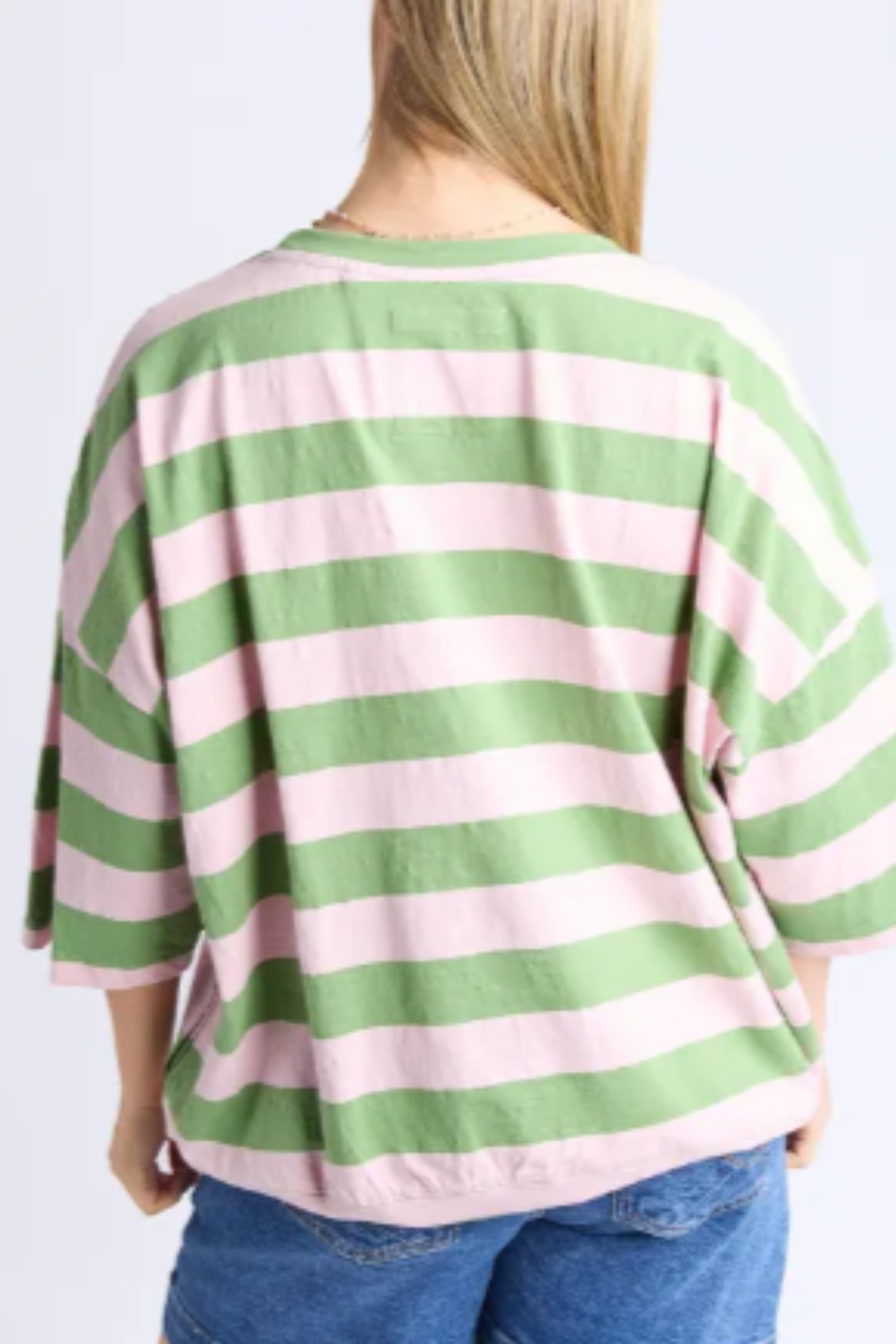 Elm Mazie Block Stripe Sweat - Green/Pink Stripe