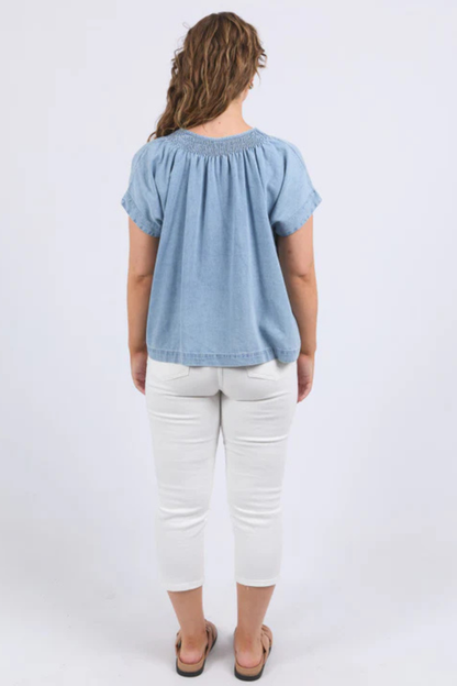 Elm Ruth Denim Top - Light Blue Wash