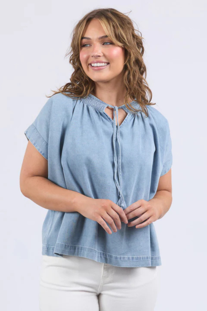 Elm Ruth Denim Top - Light Blue Wash