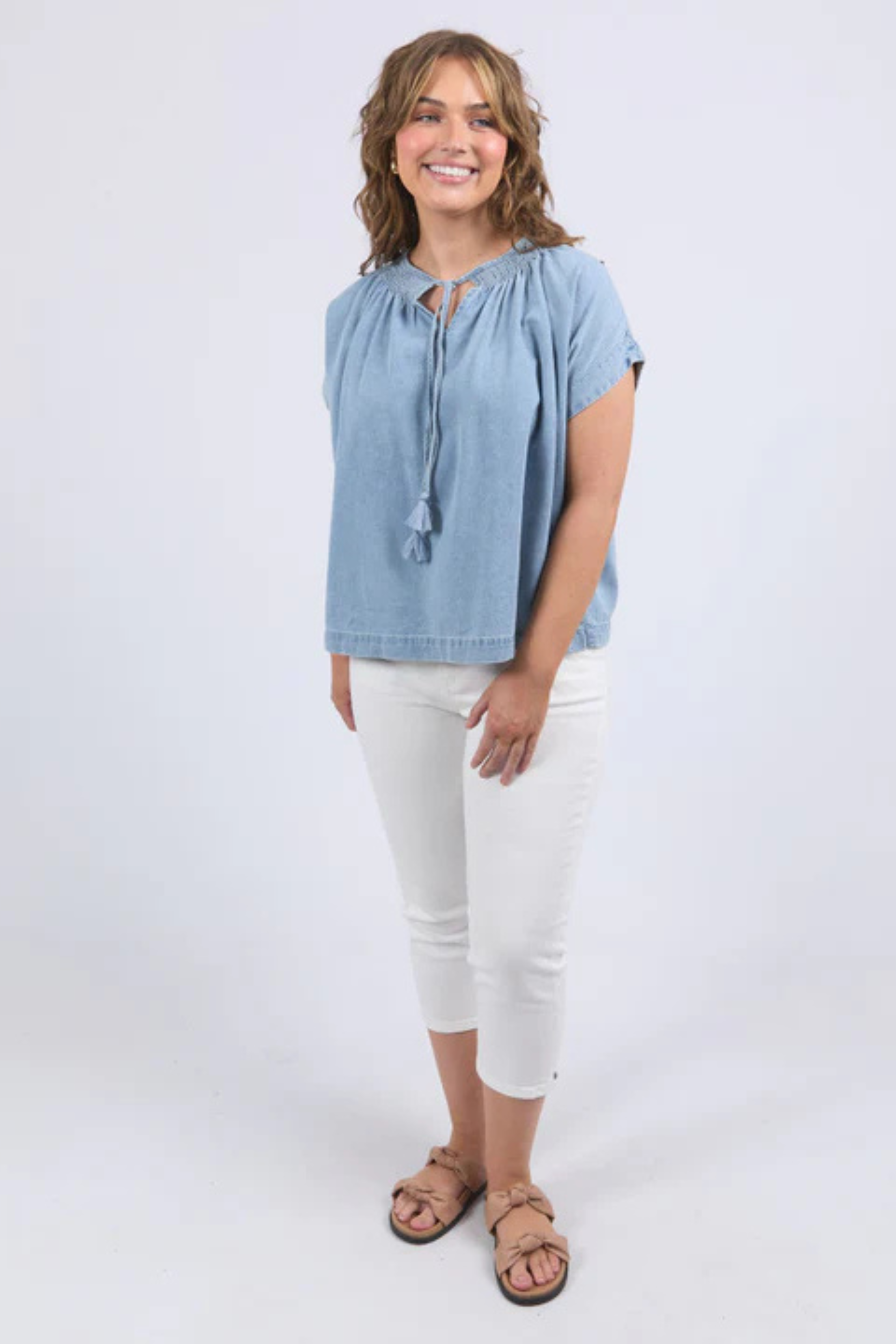 Elm Ruth Denim Top - Light Blue Wash
