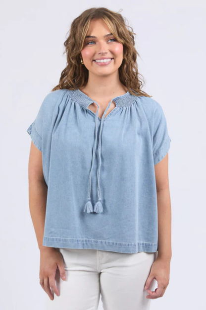 Elm Ruth Denim Top - Light Blue Wash
