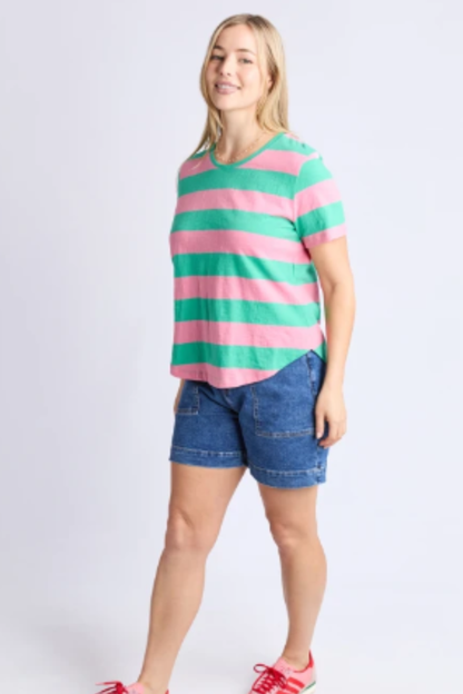 Elm Spritz Stripe S/S Tee- Green/Pink