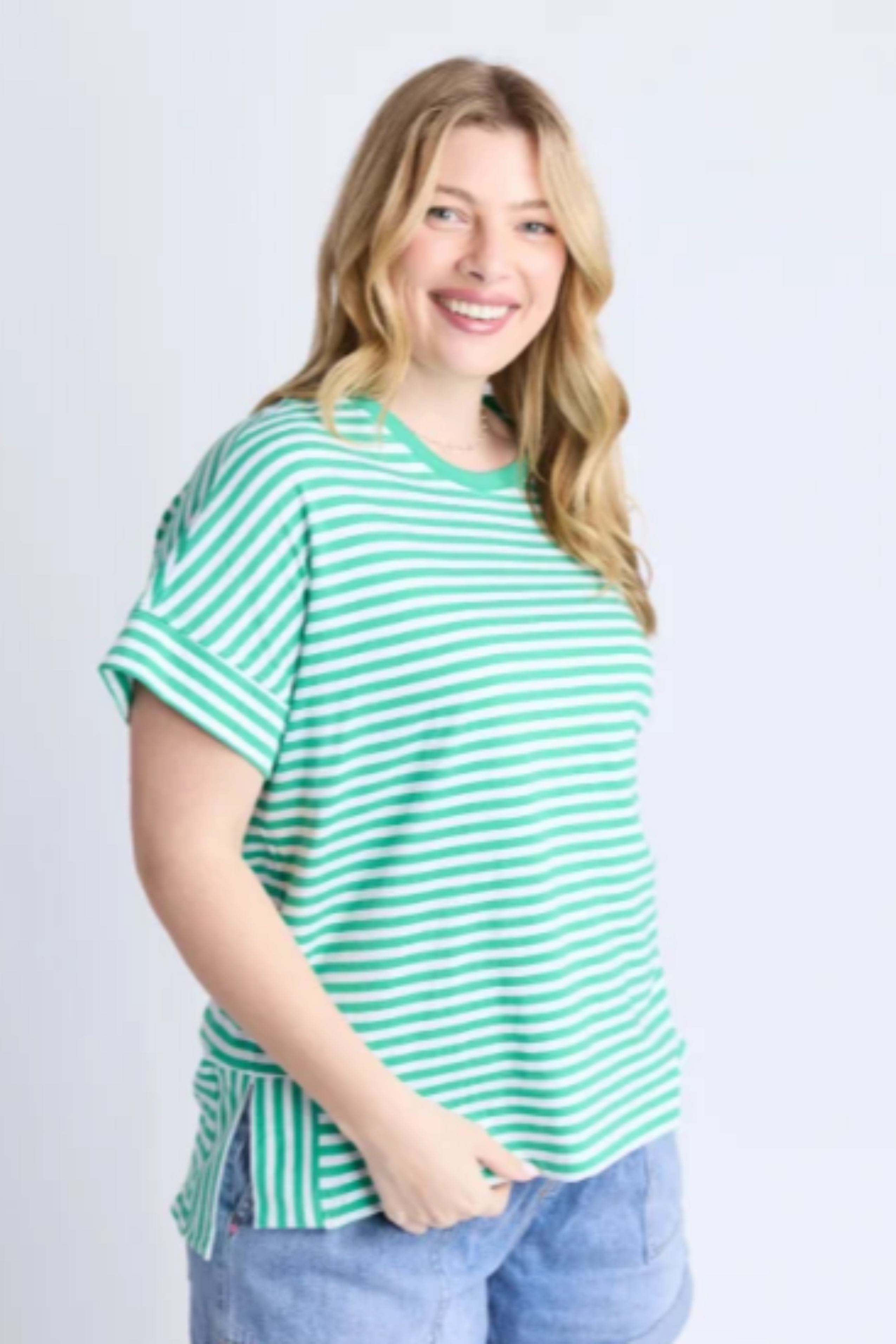 Elm Yara Stripe S/S Tee - Green/White Stripe