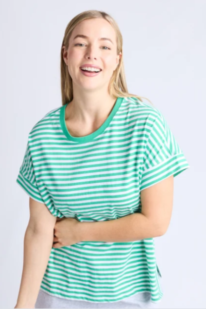 Elm Yara Stripe S/S Tee - Green/White Stripe