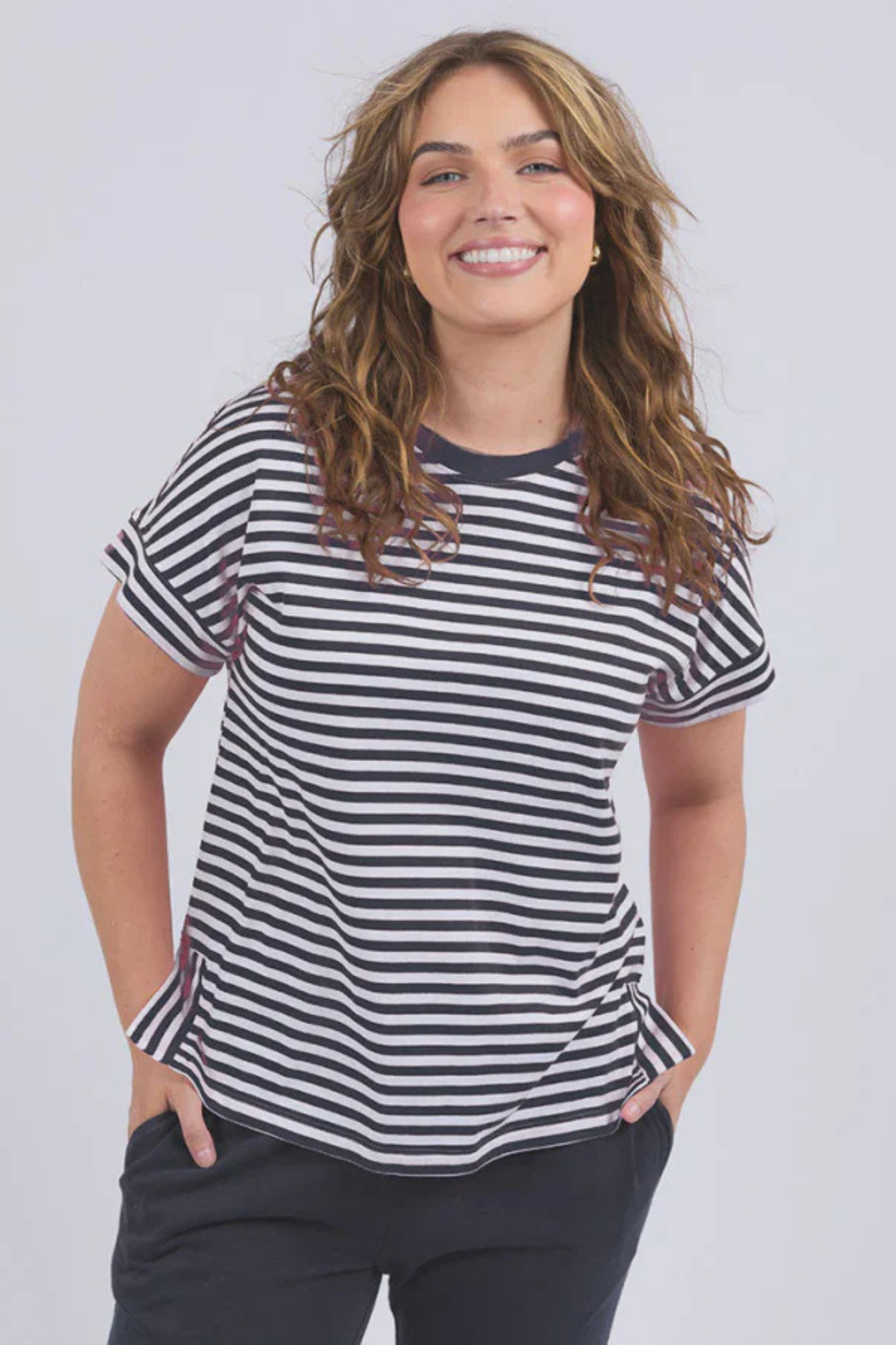 Elm Yara Stripe S/S Tee - Navy/Wht Stripe