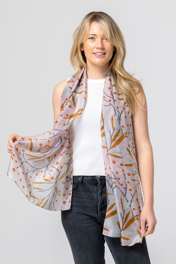 Everlasting Paper Daisy Silk Scarf - Rust/Duck