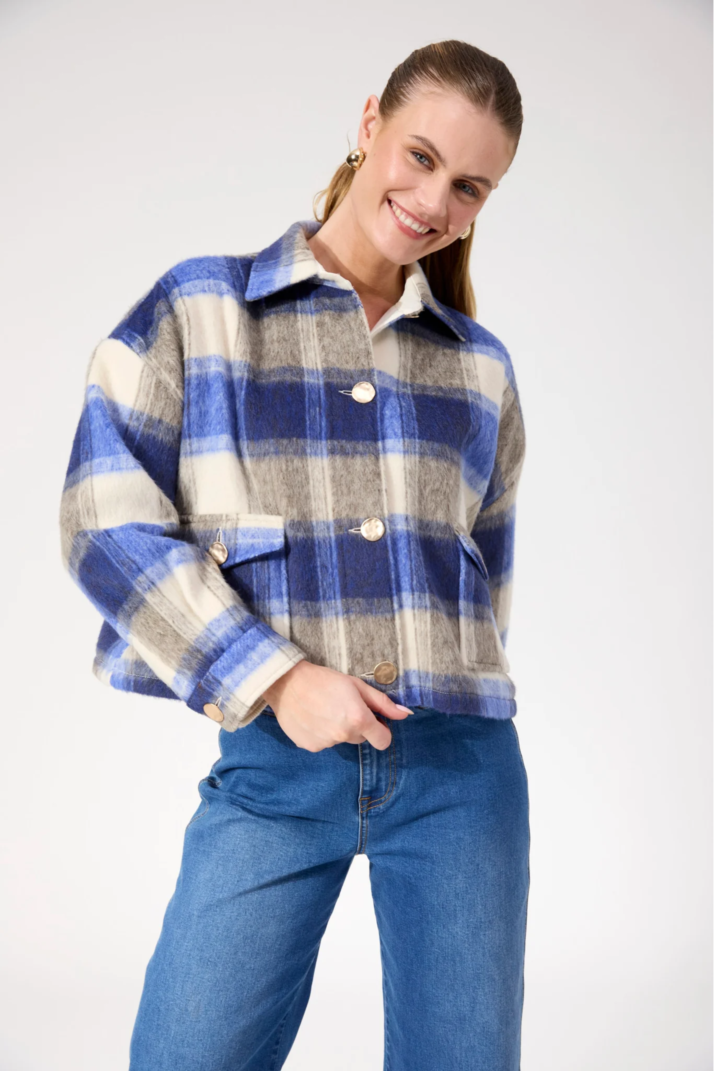Fargo Cropped Jacket - Blue