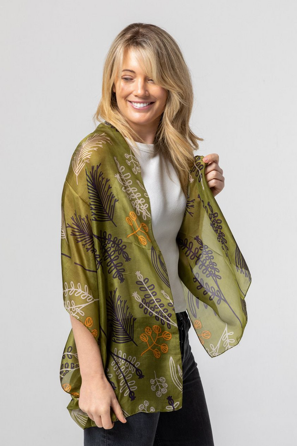 Fern Forest Silk Scarf - Navy/Rust