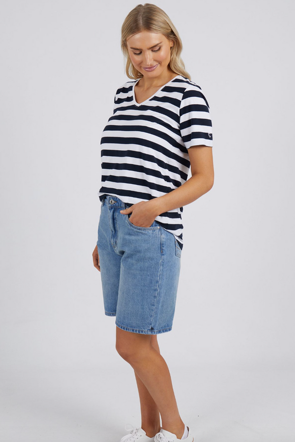 Fortune Stripe Vee Tee - White