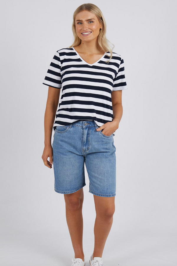 Fortune Stripe Vee Tee - White