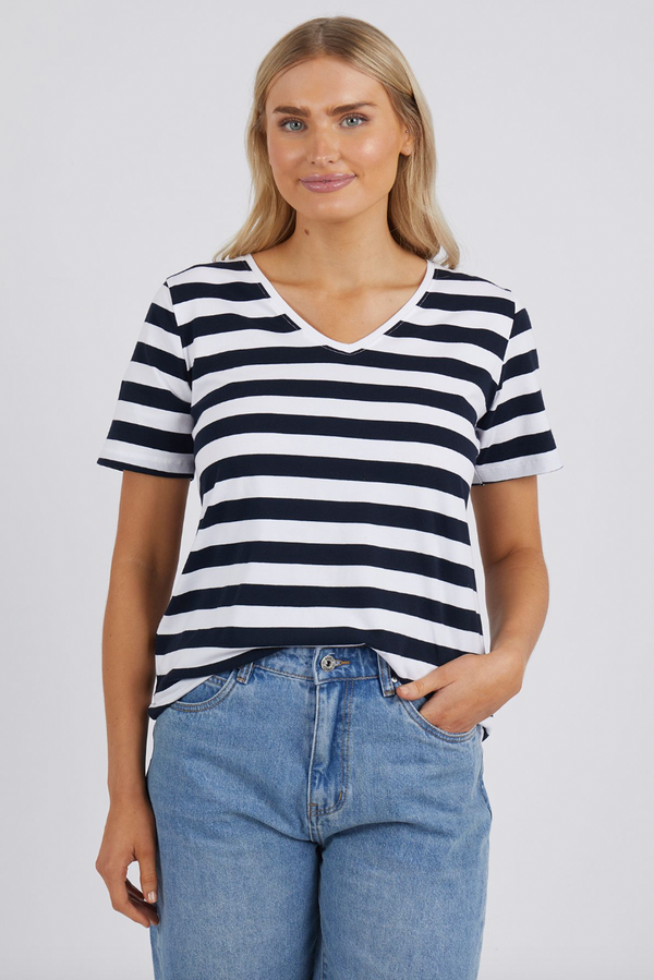 Fortune Stripe Vee Tee - White