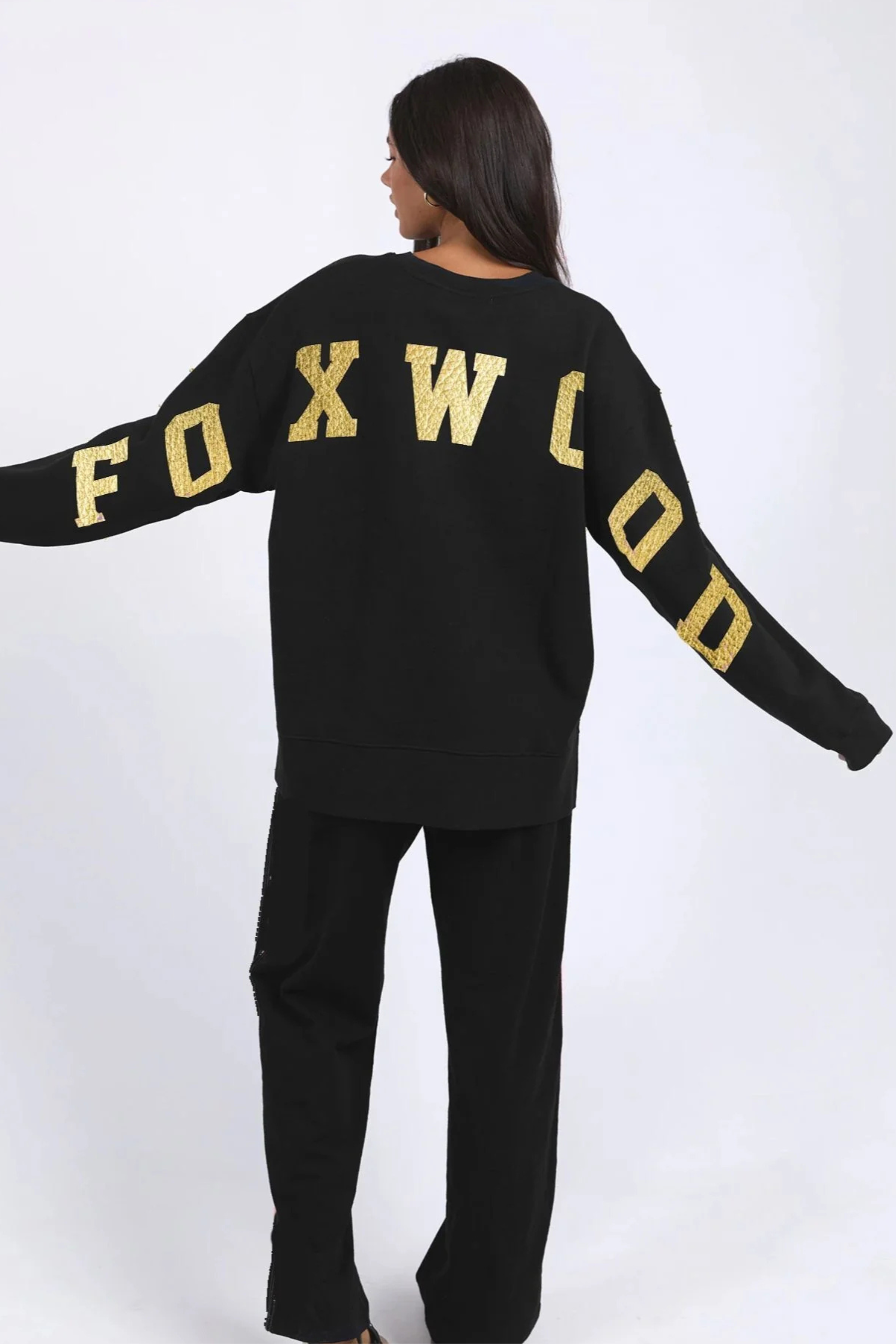 Foxwood Metallic Interval Crew - Black/Gold