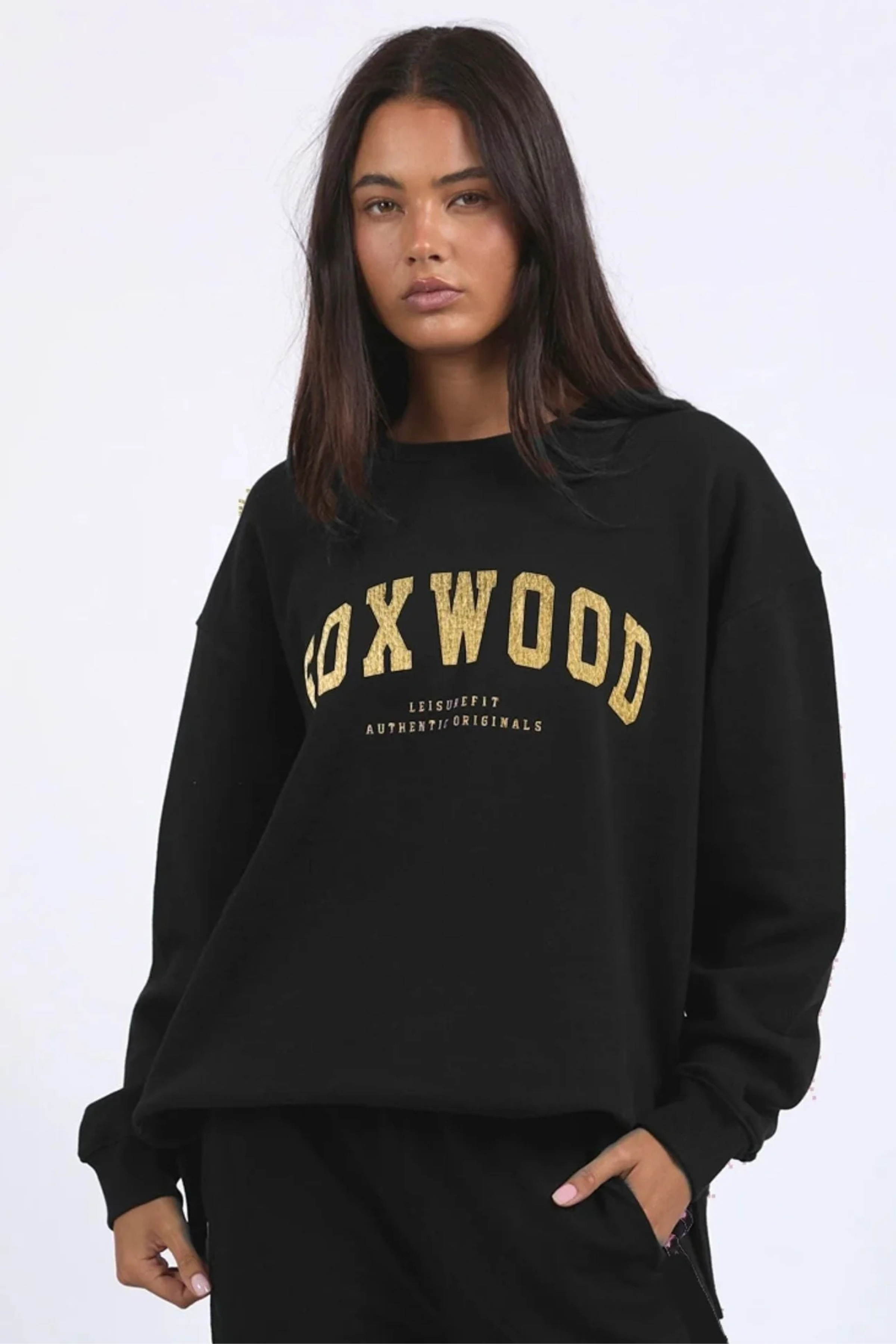 Foxwood Metallic Interval Crew - Black/Gold