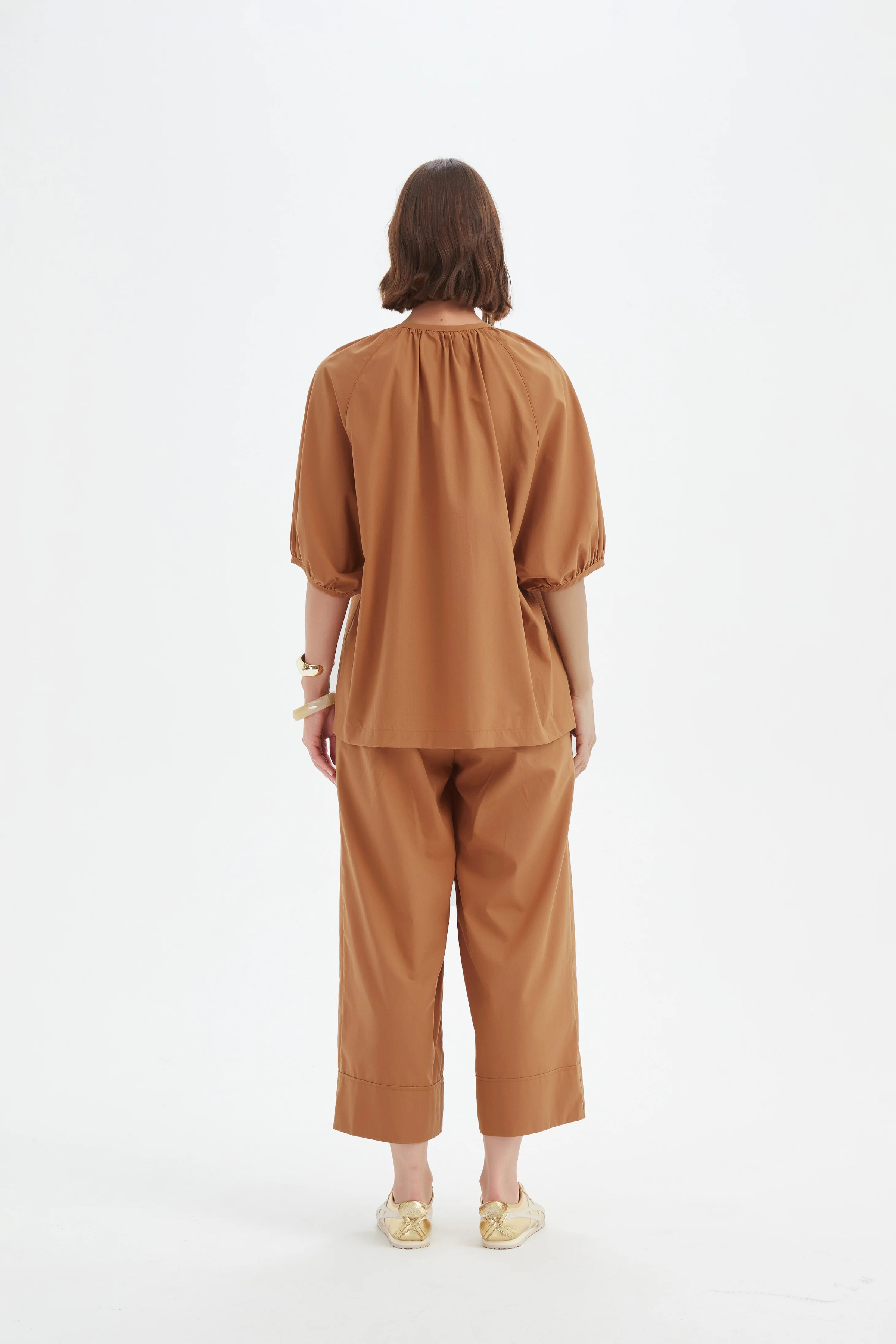 Gathered Notch Neck Top - Russet