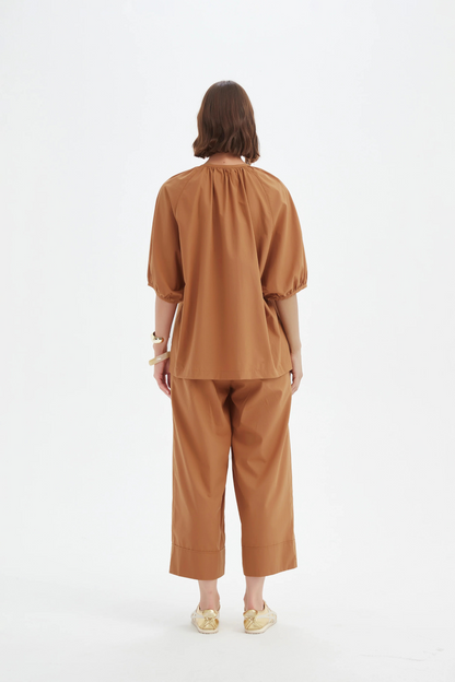Gathered Notch Neck Top - Russet