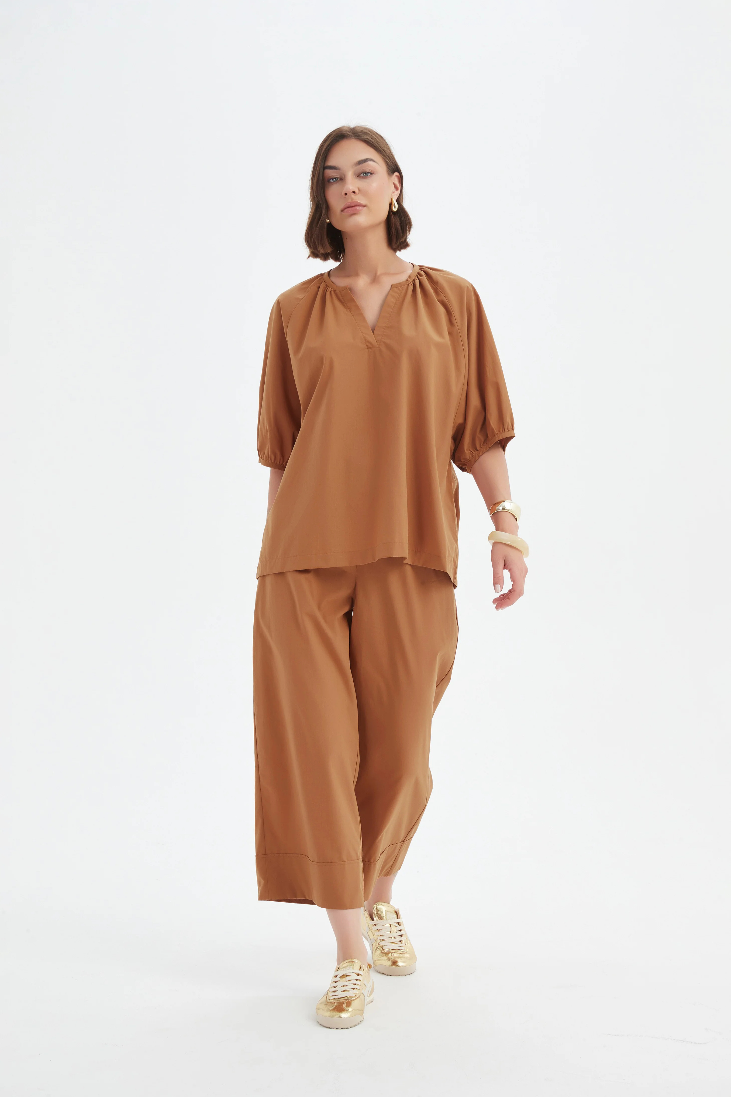 Gathered Notch Neck Top - Russet