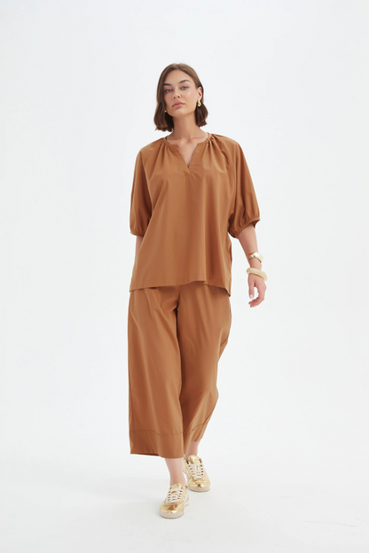 Gathered Notch Neck Top - Russet
