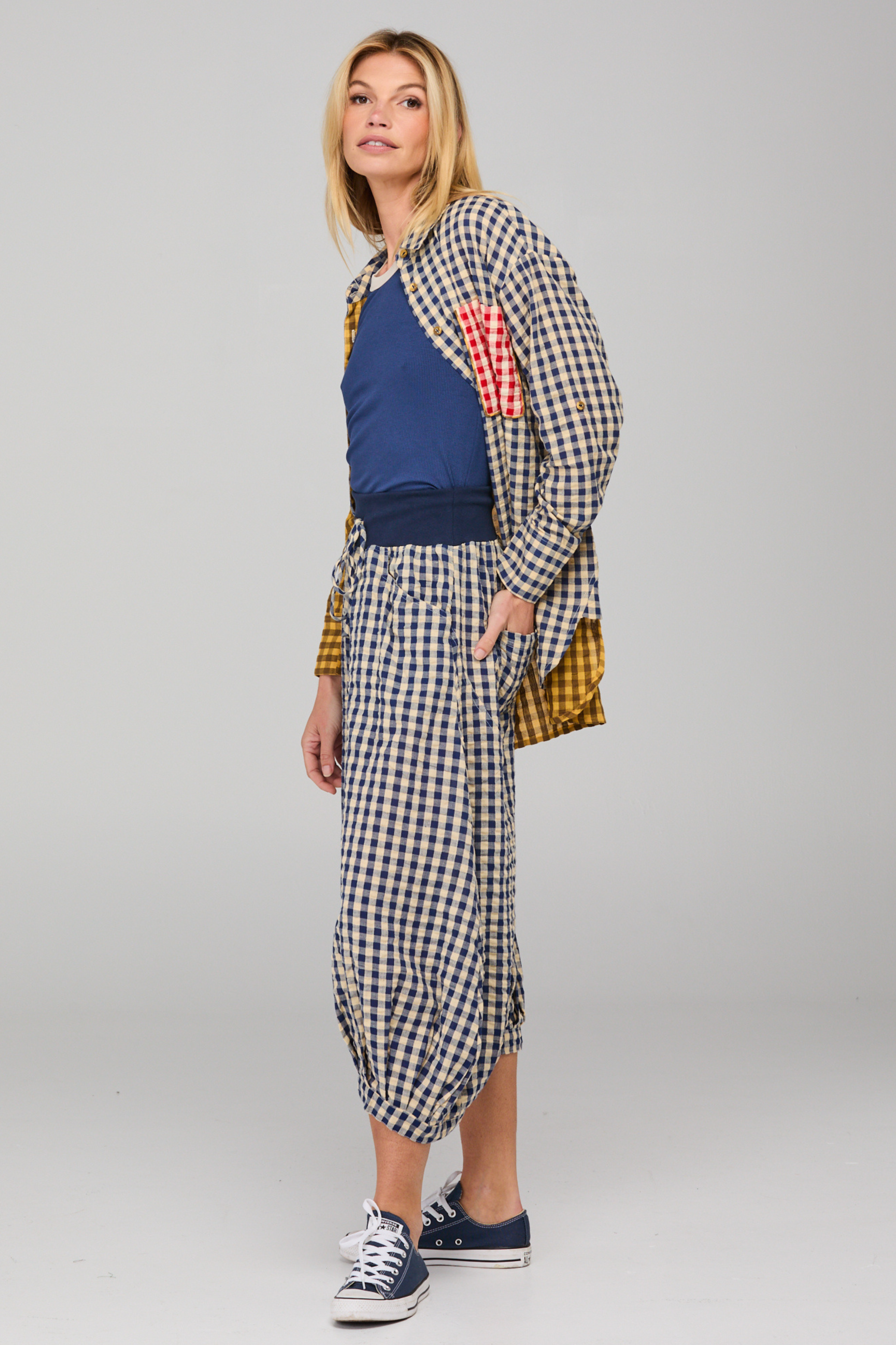 Guru Pant - Navy Gingham Seersucker