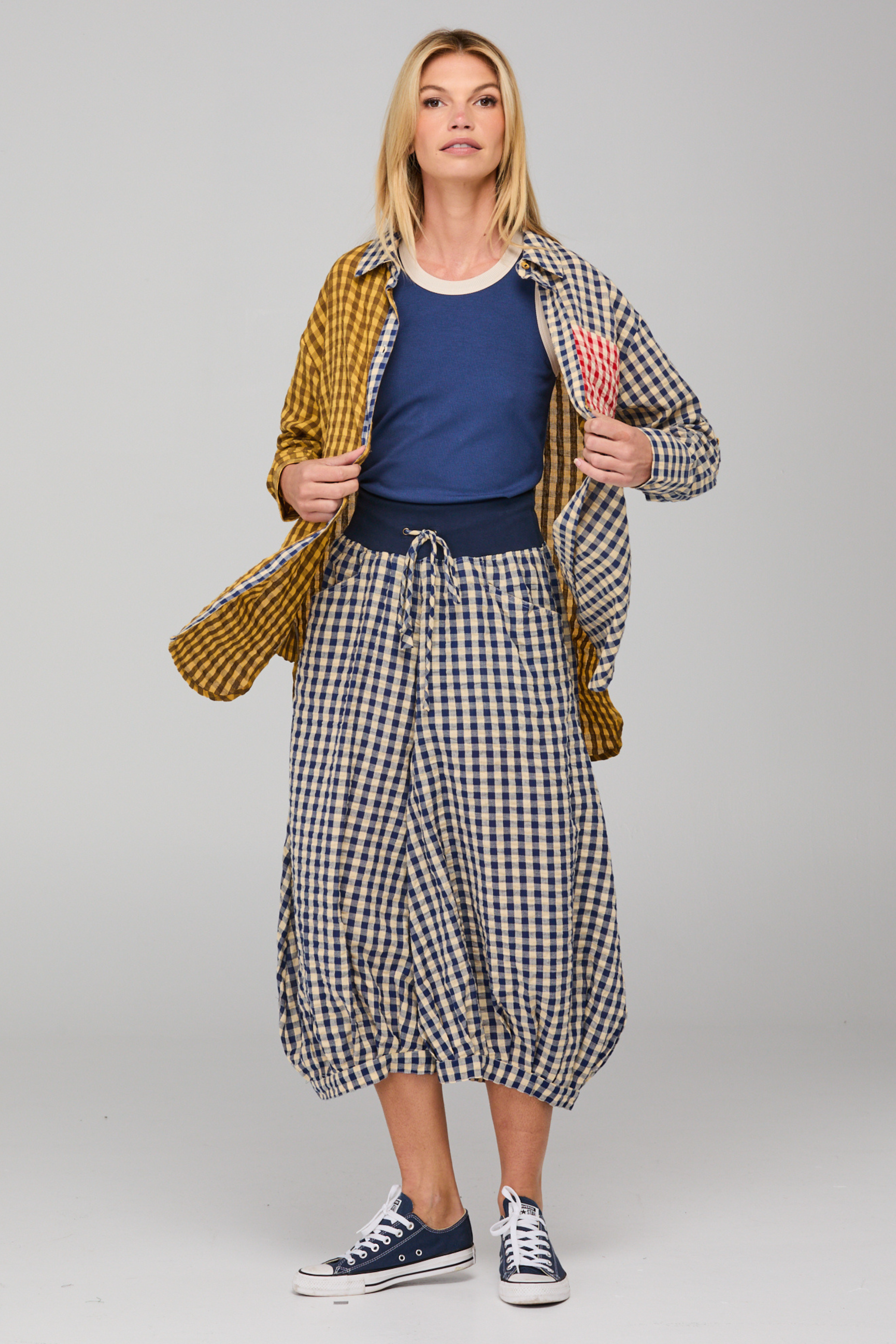 Guru Pant - Navy Gingham Seersucker