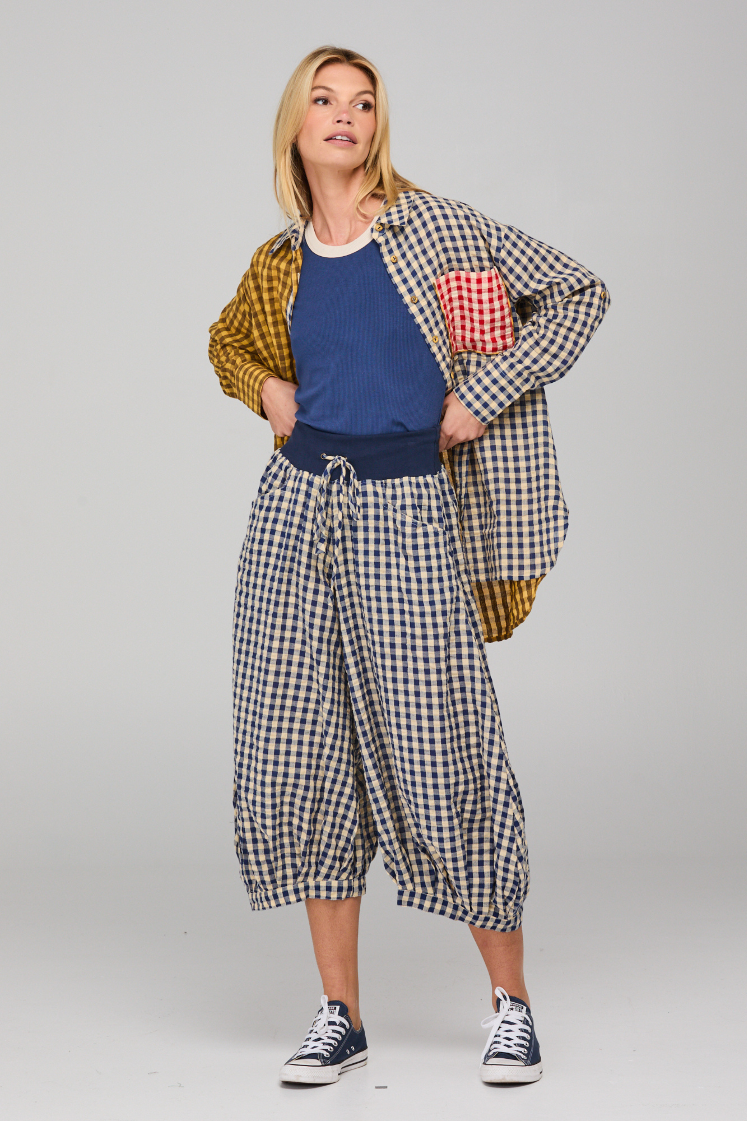 Guru Pant - Navy Gingham Seersucker