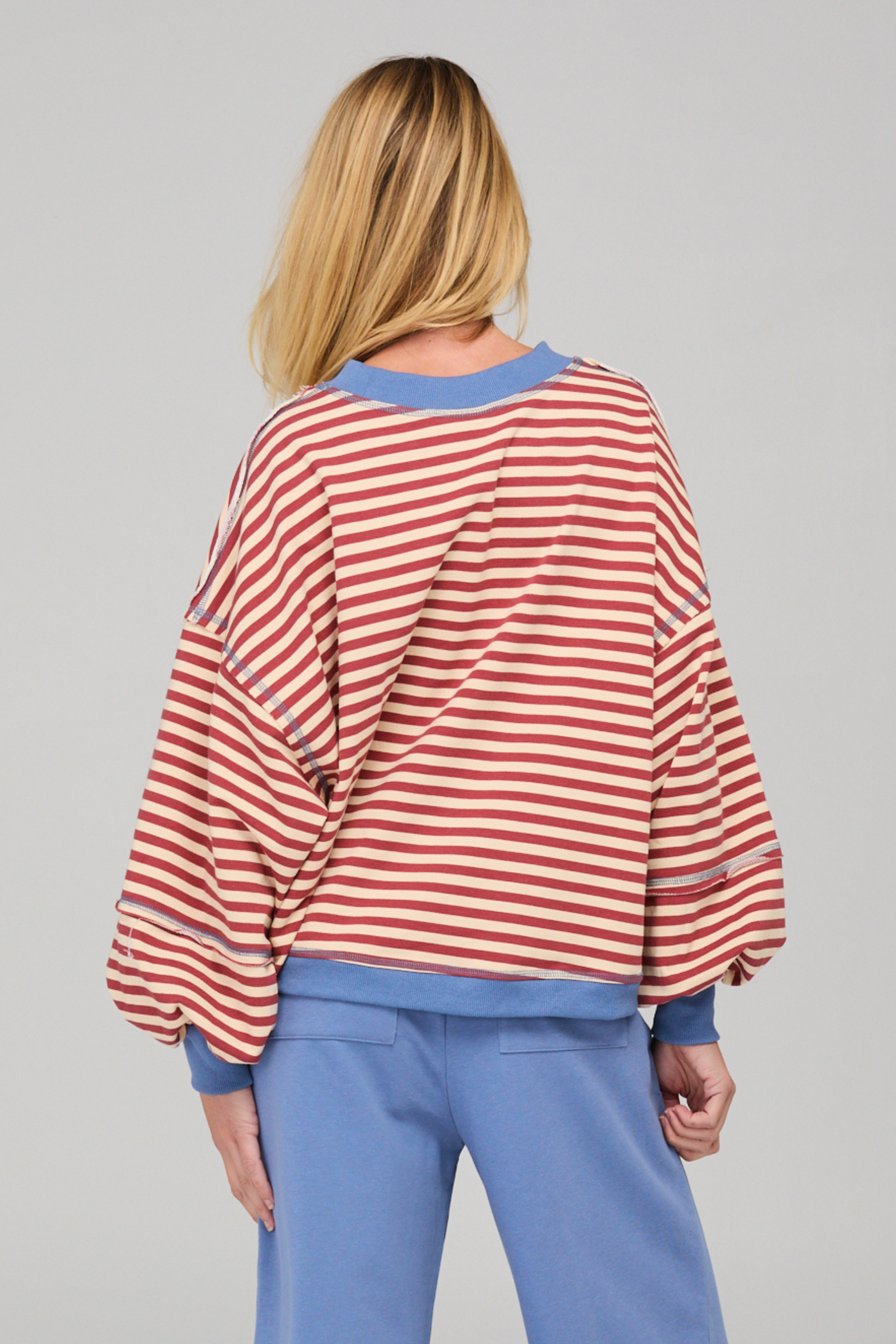 Guru Sweater - Washed Maroon Stripe