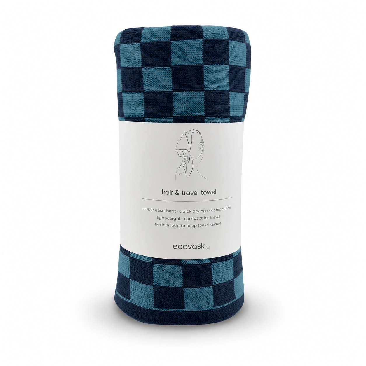 Hair & Travel Towel - Tasman Navy Chequer