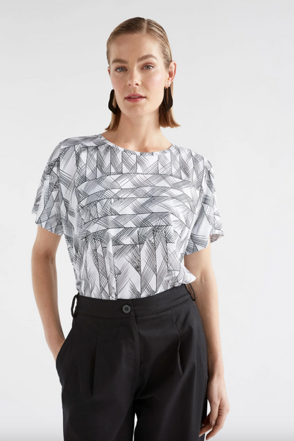 Elk Haki Short Sleeve Tshirt - White Line Print